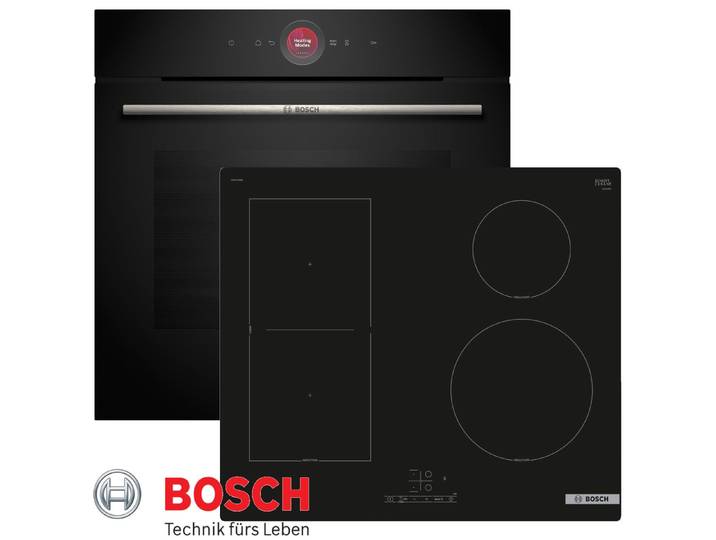 BOSCH Induktions Herd-Set Bosch Herdset Induktion Backofen Serie 8 + Induktion Kochfeld Autark, mit Teleskopauszug nachrüstbar, ecoClean Plus Ausstattung: Rückwand, TFT-Display, Sprachsteuerung, PowerBoost, Air-Fry, Home Connect