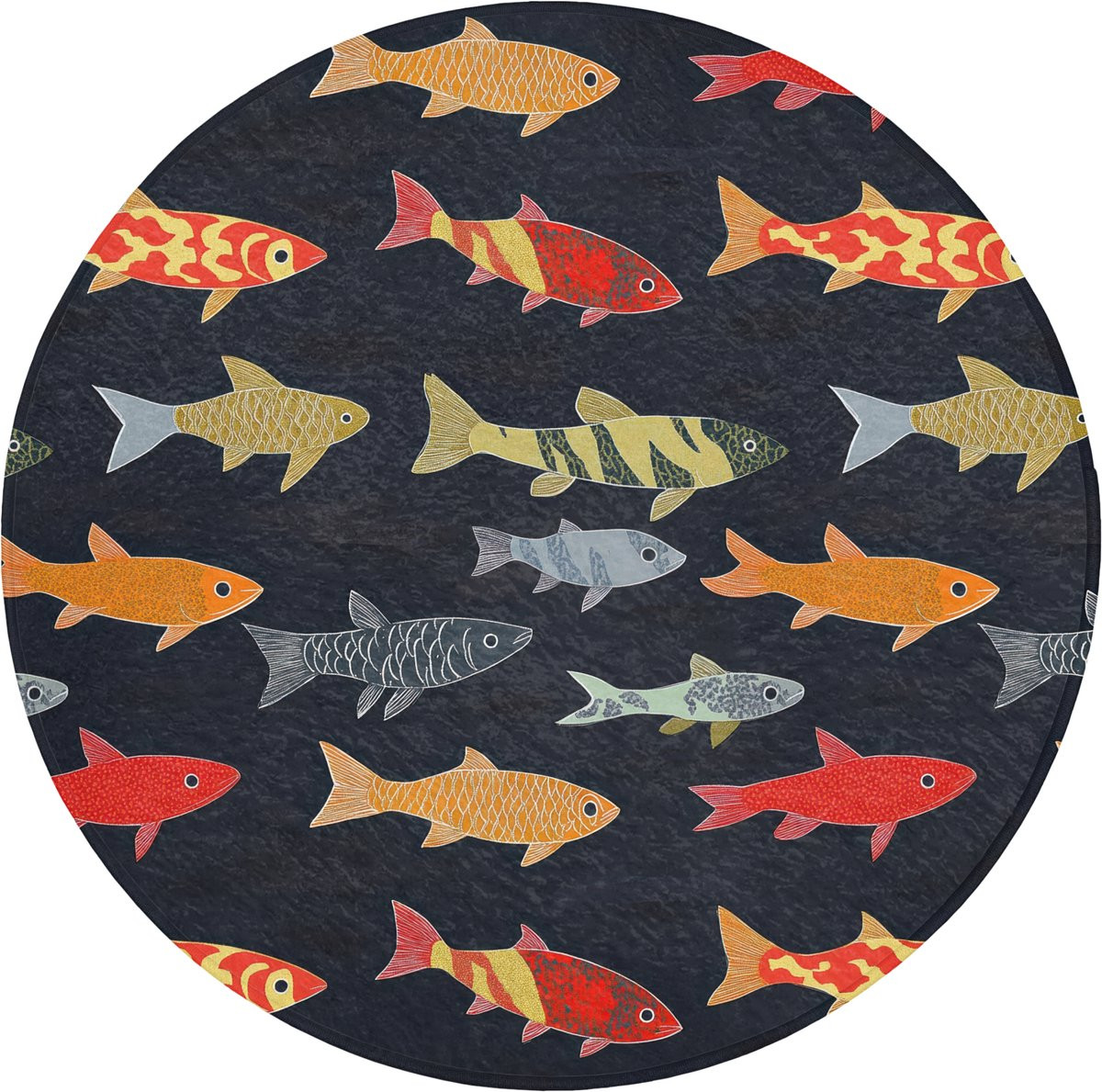 OnlyWow WC mat rond met vissenpatroon - Antislip - Kleurrijk