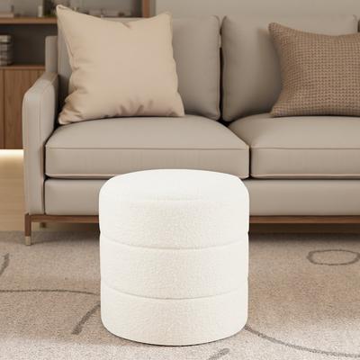 ZWYO HOSIMU "18"" Boucle Round Ottoman with Channel Stitching & Wood Frame"
