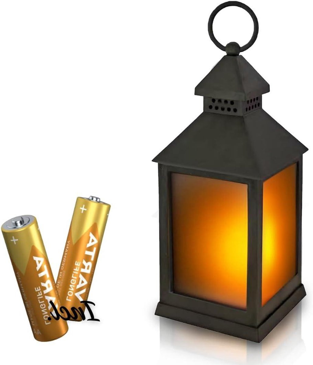 Zwarte LED Graf Lantaarn met realistisch vlam-effect voor sfeerverlichting