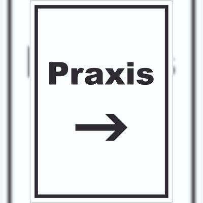 HB-Druck Praxis Aufkleber mit Text und Richtungspfeil rechts Arzt Gesundheit hochkant A9 (37x52mm)