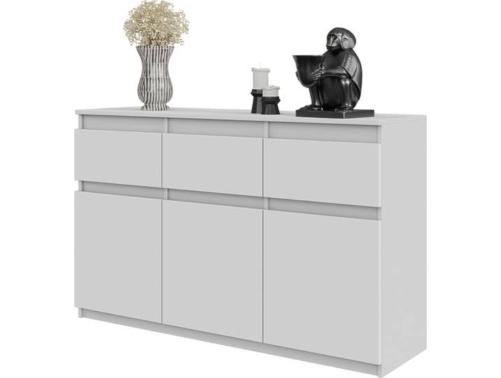 FURNICA - NOAH - Commode / Sideboard avec 3 tiroirs et 3 portes - Blanc Mat H75cm L120cm P35cm