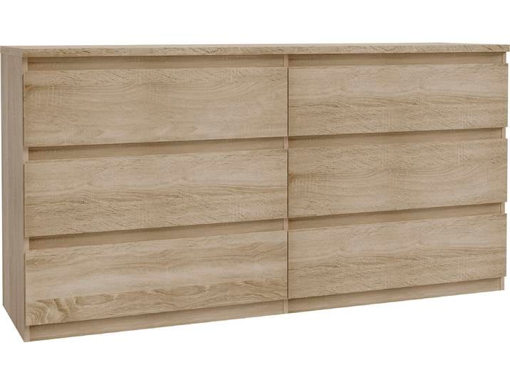 Kommode FORTE Edmore , braun (sonoma eiche), B:153,9cm H:79,8cm T:42,2cm, Holzwerkstoff, Sideboards, Kommode, grosse Kommode, grifflose Front, Stauraum, 6 Schubladen