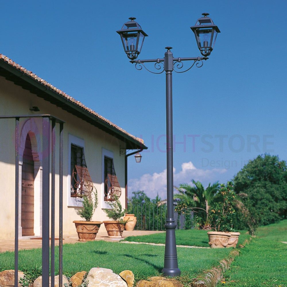 Elegance Lampione Grafite A 2 Luci Design Tradizionale