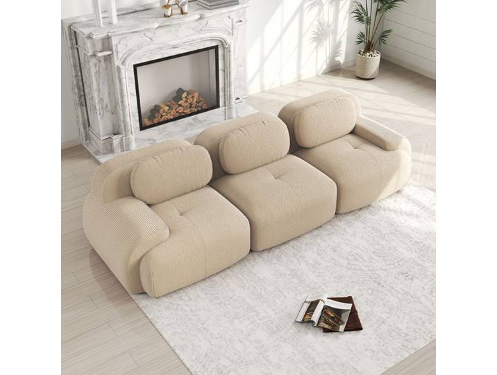 Canapé d angle - SENVIRO - modulaire sans cadre en velours 3 places côtelé beige