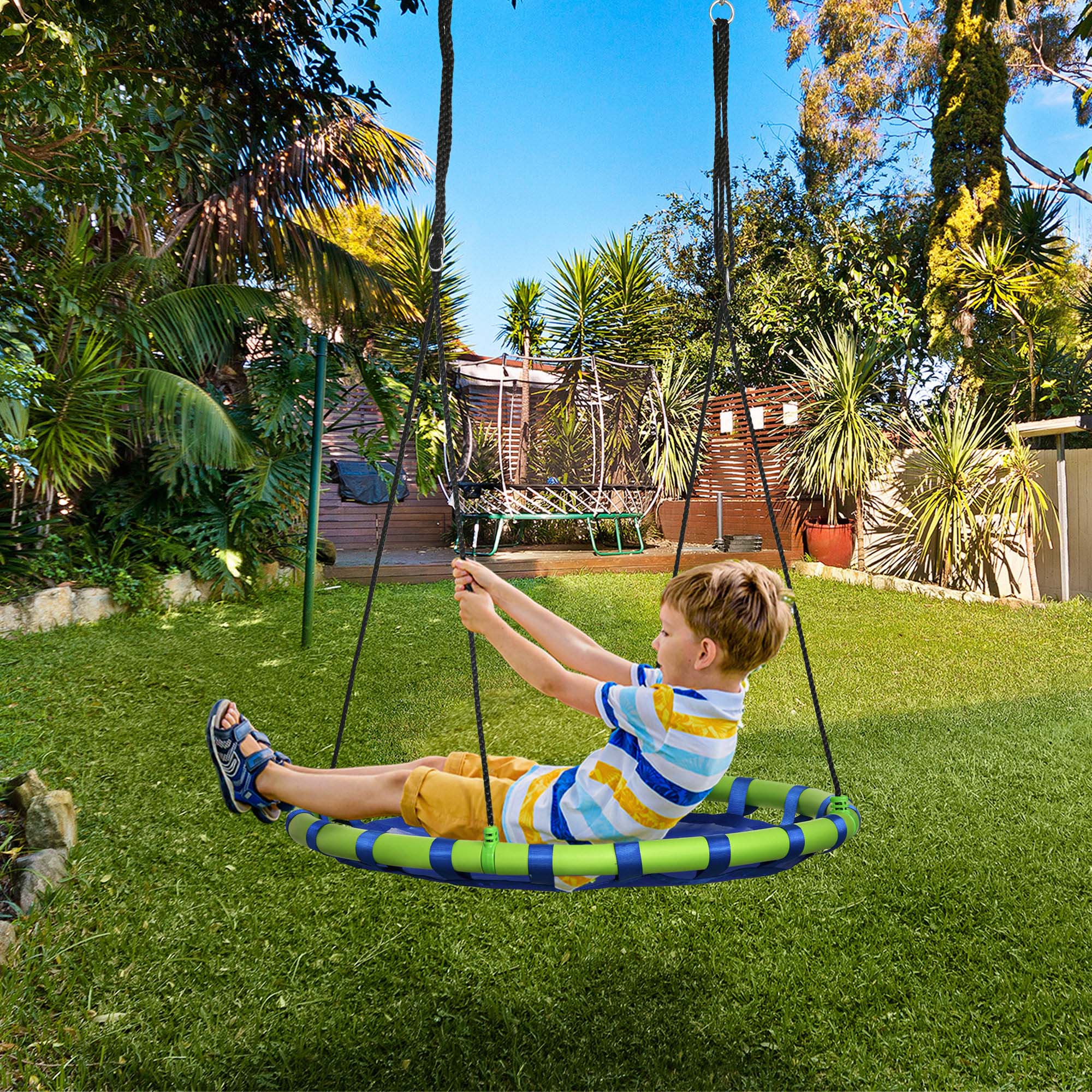 Altro Altalena Per Bambini Da 3-8 Anni Da Giardino Ø100cm E Corde Regolabili, Blu