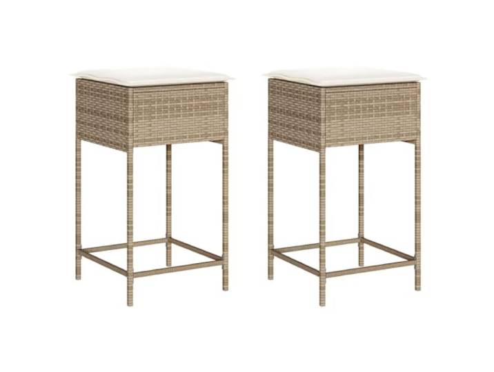 MNCVXAXG Barhocker mit Kissen 2 Stück Beige aus Polyrattan PE-Rattan, pulverbeschichteter Stahl, abnehmbare Kissen, Sitzfläche 76 cm, UV-beständig