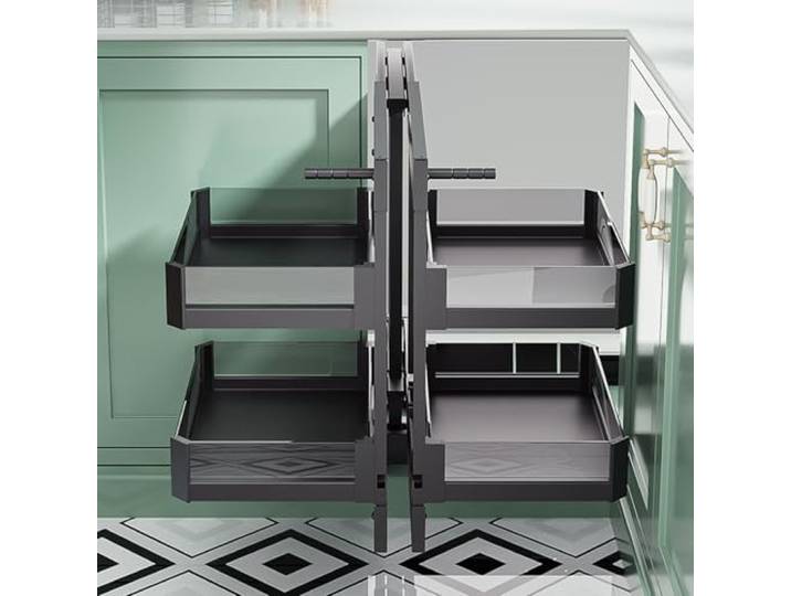 Blind Corner Pull Out Organizer, 2 Tier 4 Regal Küchenschrank Organizer mit Aluminiumlegierung Aufbewahrungskorb, links offen rechts offen kompatibel 900,aluminum alloy