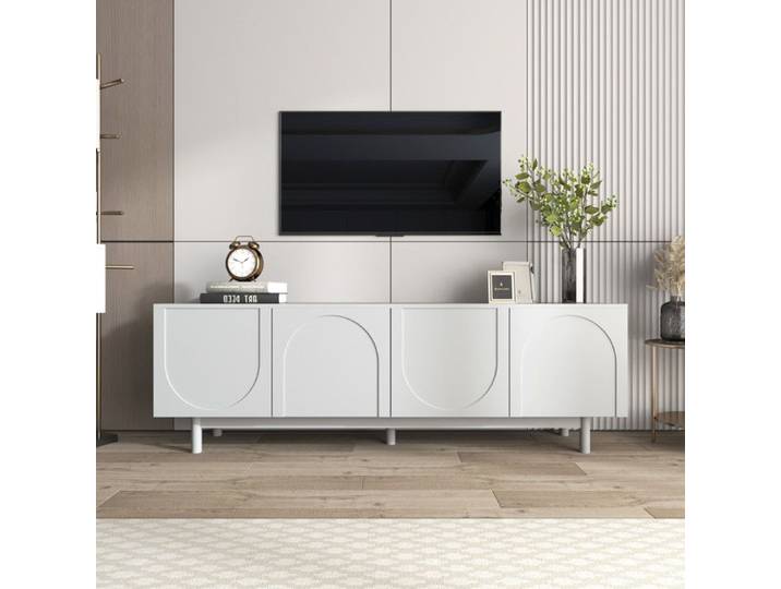URBAN MEUBLE Meuble TV blanc style luxe portes texturées forme de U