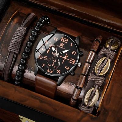 Uplifted Finds Mens Sports Bracelet Quartz Watch Set 5 Pcs brown