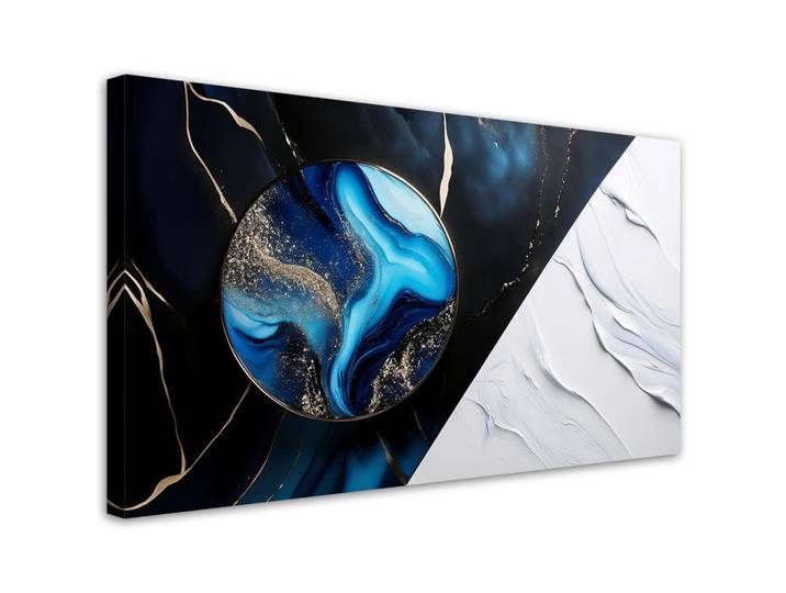 Feeby Bilder Blaue Abstrakt mit goldenem 3D-Effekt 120x60cm, Rechteckig, 120x60 cm, Bilder & Rahmen, Bilder, Leinwandbilder