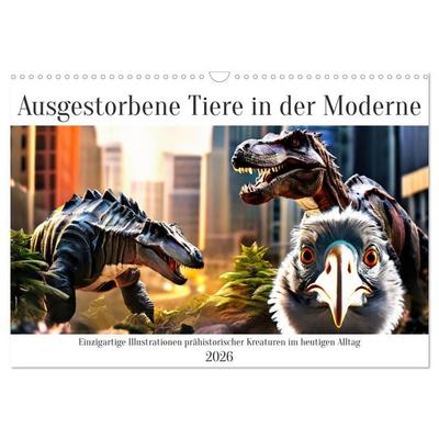 Ausgestorbene Tiere in der Moderne (Wandkalender 2026 DIN A3 quer), CALVENDO Monatskalender