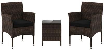 Costway 3 Pieces Outdoor Conversation Set with Cushioned Seat and Glass Tabletop-Black