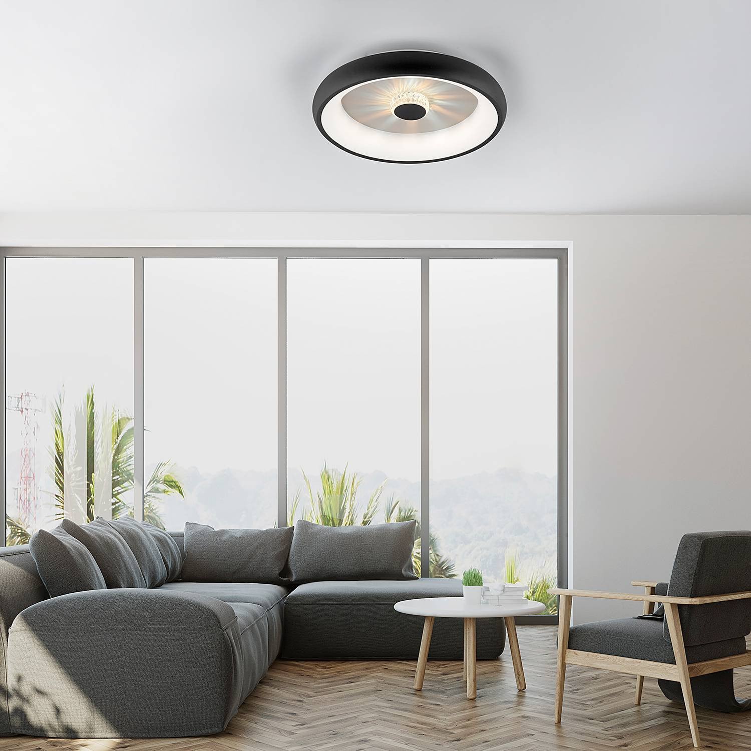 Just Light Vertigo ronde LED-plafondlamp zwart Ø 47 cm