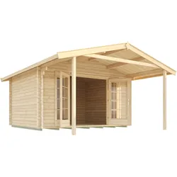 Weka 45 mm Weekendhaus 137 mit Vordach 200 cm 380 x 300 cm - 50 % Rabatt auf Dacheindeckung