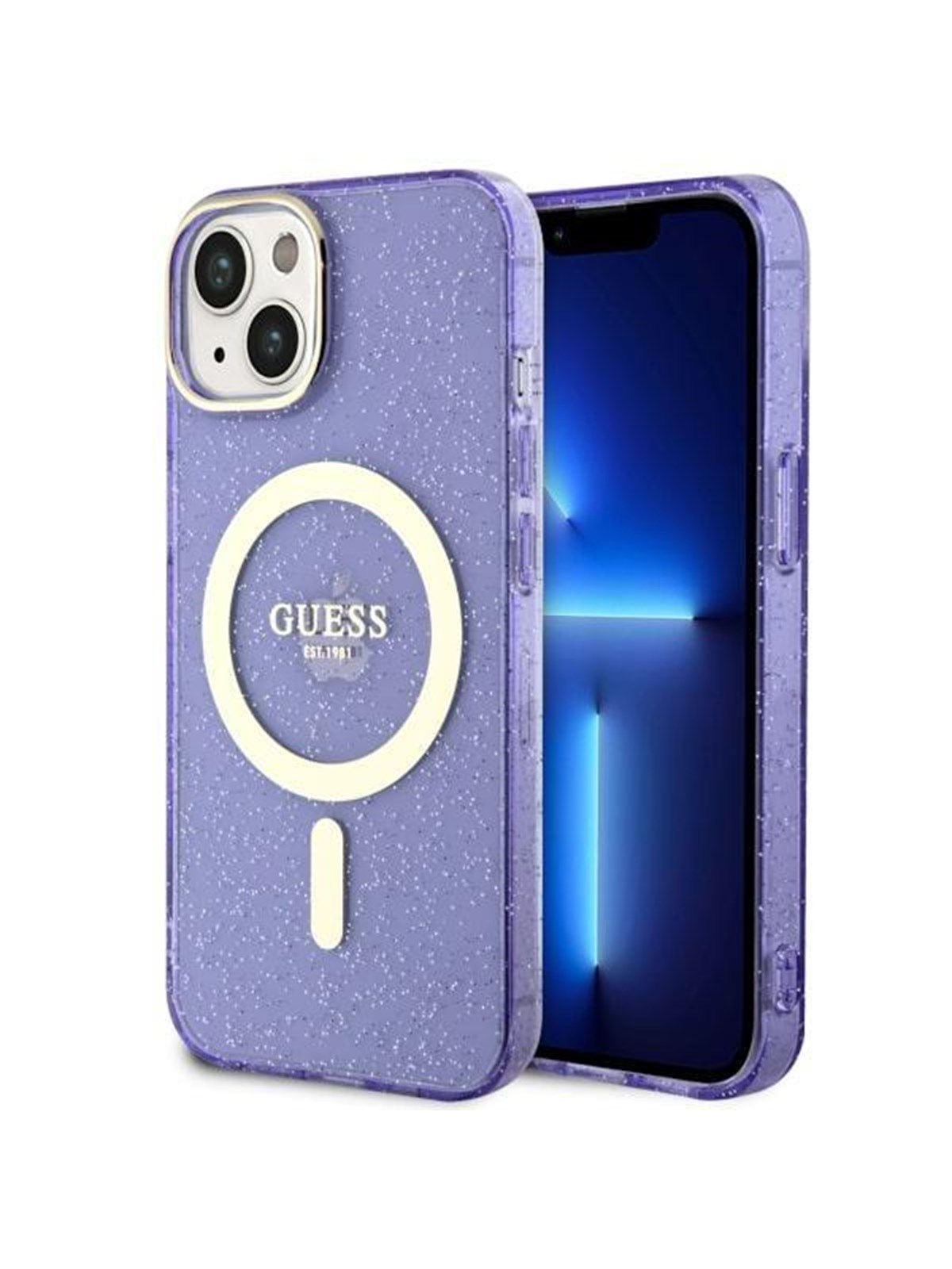 GUESS GUHMP14MHCMCGU iPhone 14 Plus 6.7" purple/purple hardcase Glitter Gold MagSafe
