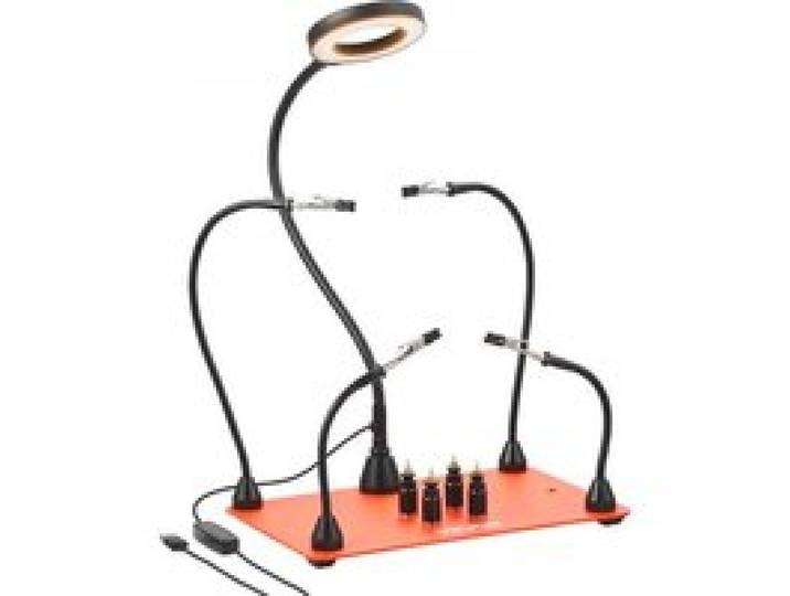 VEVOR Löthilfe Dritte Hand, Magnetische Lötstation, Lötwerkzeug mit 4 flexiblen Armen, mit LED-Vergrößerungslampe, 4 PCB-Säulenhaltern & Basis, für Reparaturen, Basteln, Hobby, Heimwerken