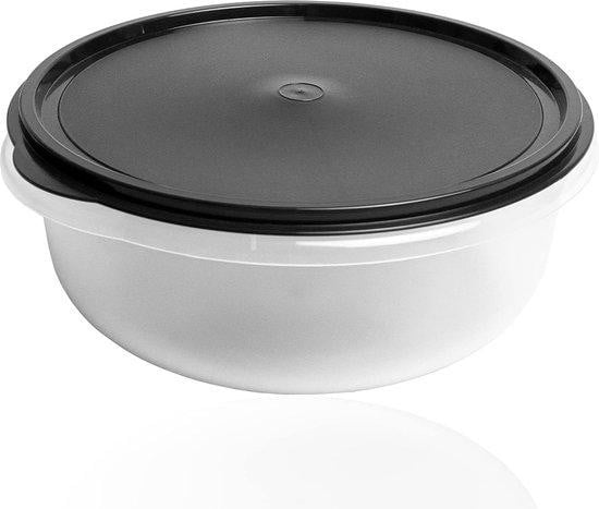 Ronde zwarte deegkom van 6 liter met deksel en plastic materiaal
