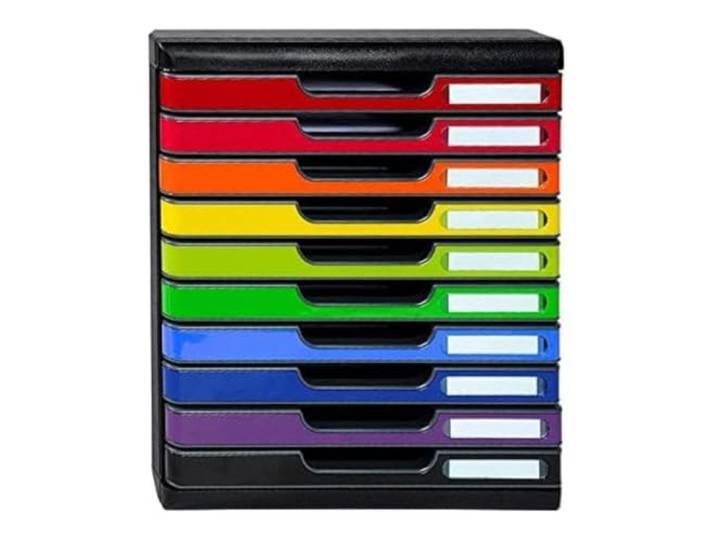 Exacompta 302798D Ablagebox Modulo mit 10 Schubladen für DIN A4+ Dokumente. Belastbare Schubladenbox mit hoher Kapazität für mehr Platz auf dem Schreibtisch Harlekin schwarz/bunt