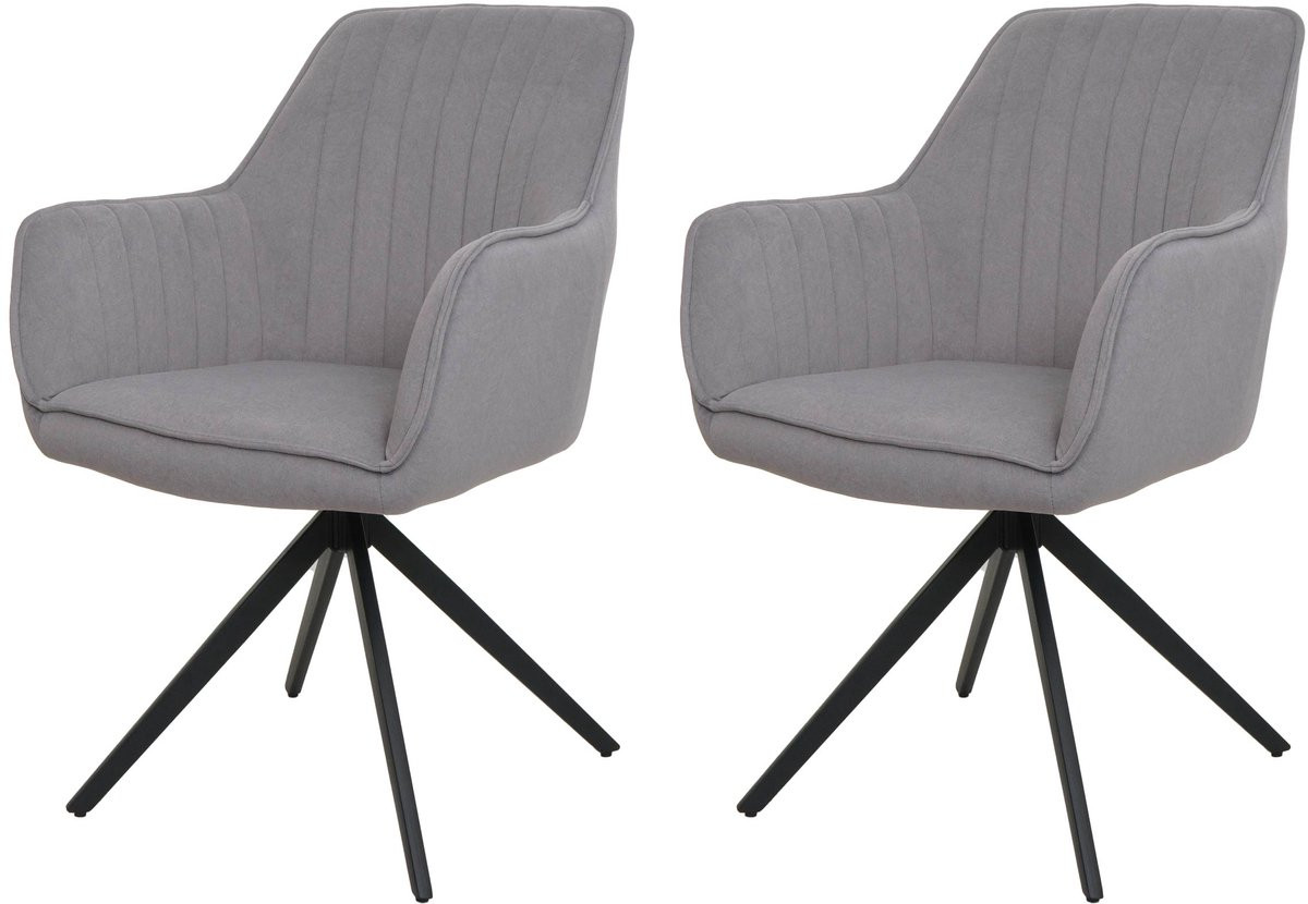 Set van 2 MCW eetkamerstoelen MCW-L79 met armleuningen en draaifunctie, lichtgrijs textiel