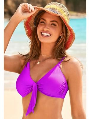 Plus Size Women's Mentor Tie Front Bikini Top by Swimsuits For All in Very Fuchsia (Size 12)