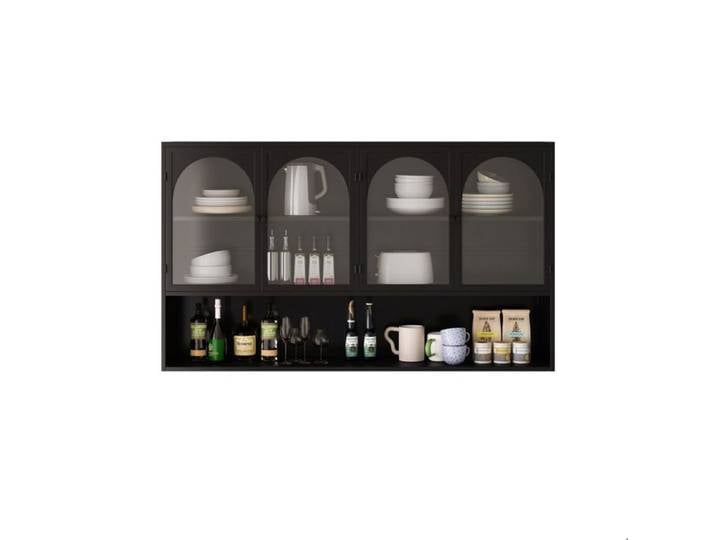 Vitrine murale - SOGEU - 120 cm - 4 portes - Verre gris - Structure métal
