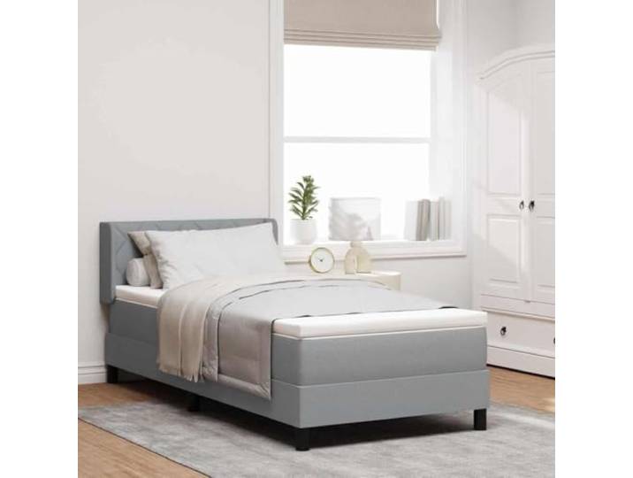 Polyester Schlankdesign Boxspringbett mit Matratze Kopfteil Stützkomfort Boxspringbett mit Matratze Hellgrau 200x100 cm Polyester verstellbares Kopfteil mit Topper Einzelbett mit Lattenrost für