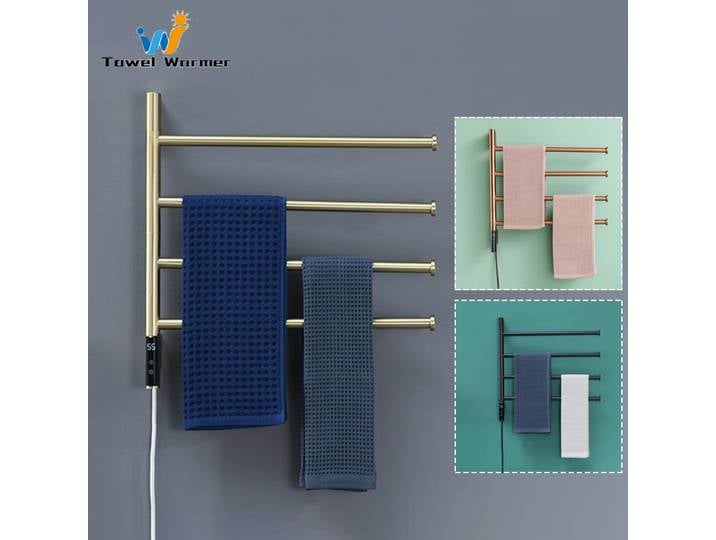 Accessoires de salle de bain porte-serviettes électrique intelligent or brossé chauffe-serviettes en acier inoxydable contrôle tactile porte-serviettes chauffant