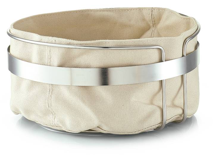Brotkorb ZELLER PRESENT, beige, H:10,8cm Ø:22cm, Baumwolle, Metall, Lebensmittelaufbewahrungsbehälter, Brotkorb, mit Stofftasche