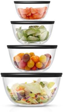 JoyFul by JoyJolt Set of 4 Glass Mixing Bowls With Lids - 16.5 oz, 33.5 oz, 50.5oz, 67.5oz