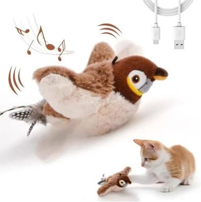 Inspire Essentials FlappyBird Interactive Cat Toy Plush Shaky Sparrow Toy brown