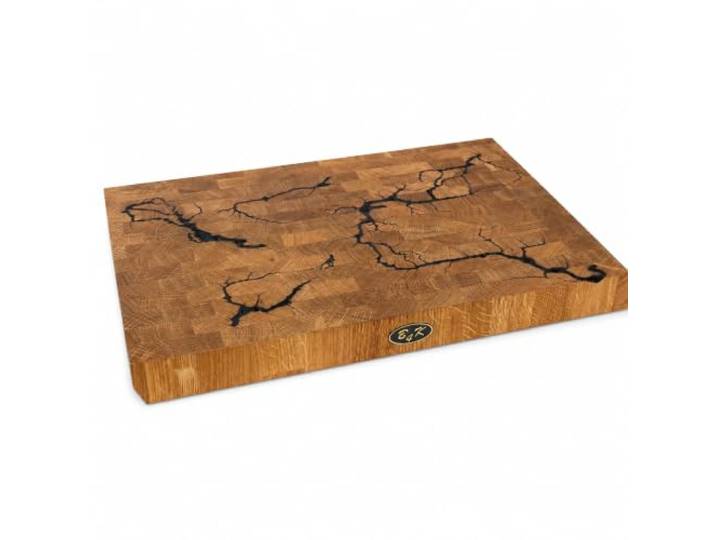 B4K® Hackblock aus Eiche 45x30x4 cm Lichtenberg-Blitze Design Premium Hirnholzbrett mit Griffen Handgefertigtes Schneidebrett Antibakteriell & Messerschonend