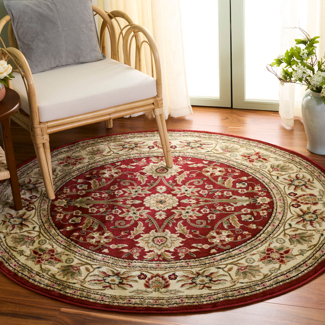 Marlow Home Co. Lyndhurst Oriental Area Rug Red/Ivory Round 183 cm