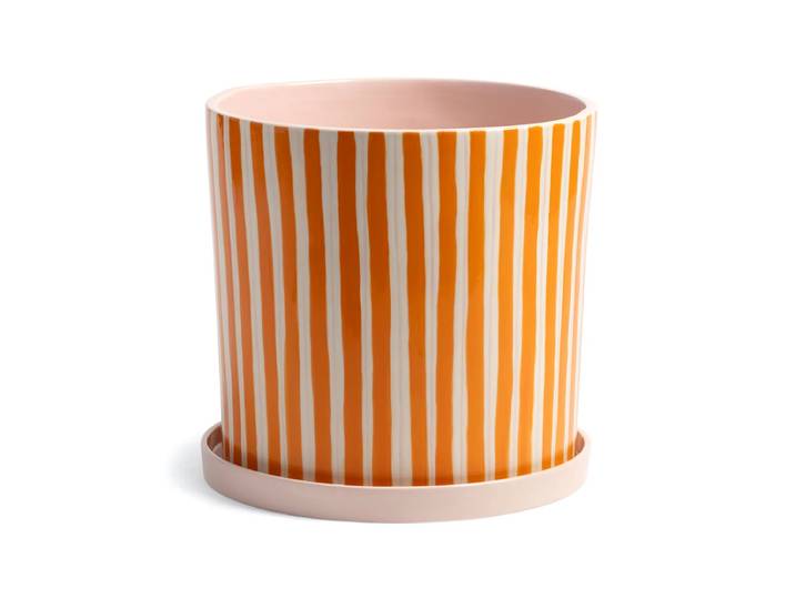 &klevering - Ray Blumentopf mit Untersetzer, Ø 21,5 x 21 cm, orange / rosa / weiss