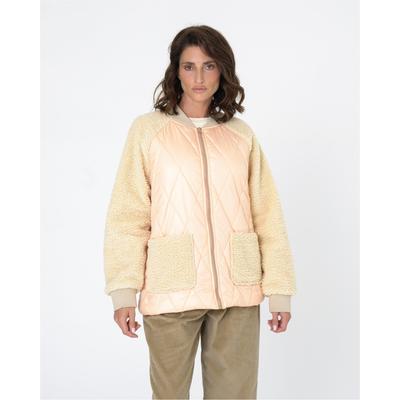 Steppjacke FRESHLIONS "Julia", Damen, Gr. M, braun (beige), 100% Polyester, lang, Jacken Steppjacke, mit aufgesetzten Taschen