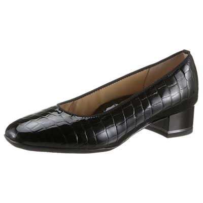 Pumps ARA "GRAZ", Damen, Gr. 8 (42), Leder, schwarz, Lackleder, Reptilienprägung, glänzend, Schuhe Pumps, Abendschuh, Festtagsschuh, Blockabsatz, mit Reptilprägung
