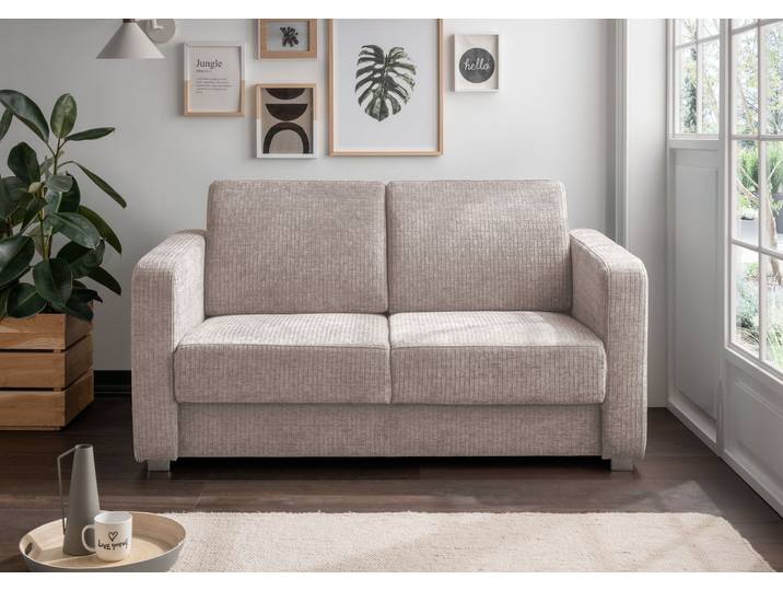 Schlafsofa HOME AFFAIRE MIA modern und bequem, schmale Armlehnen, Einzelauszug , beige, B:159cm H:88cm T:87cm, 100% Polyester, Sofas, Schlafsofa, mit 2 Einzelauszügen als Längsschläfer