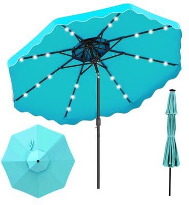Costway 10 FT Solar LED Patio Umbrella for Deck and Pool-Turquoise