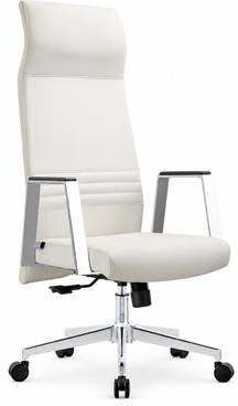 LeisureMod Aleen Modern High Back Ribbed Executive Office Chair - Curved Headrest, Leather Upholstered, Chrome Base, Swivel