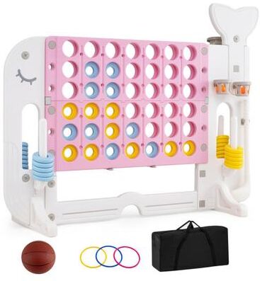Costway Giant 4-to-Score Game Set Jumbo 4-in-a-Row Game with Ring-toss and Portable Bag-Pink