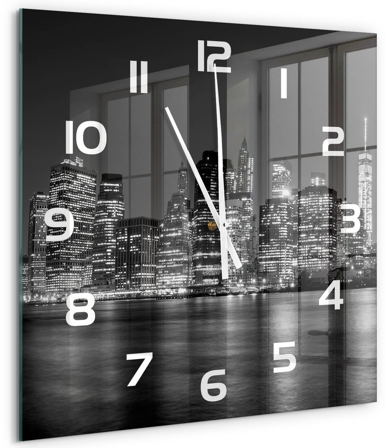 Tulup Wandklok Manhattan Manhattan 's nachts - Zwart-wit - 60 x 60 cm