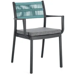 Gartenstuhl Alvin mit Armlehne, Metallgestell modern, anthrazit hellblau, gepolstert stapelbar