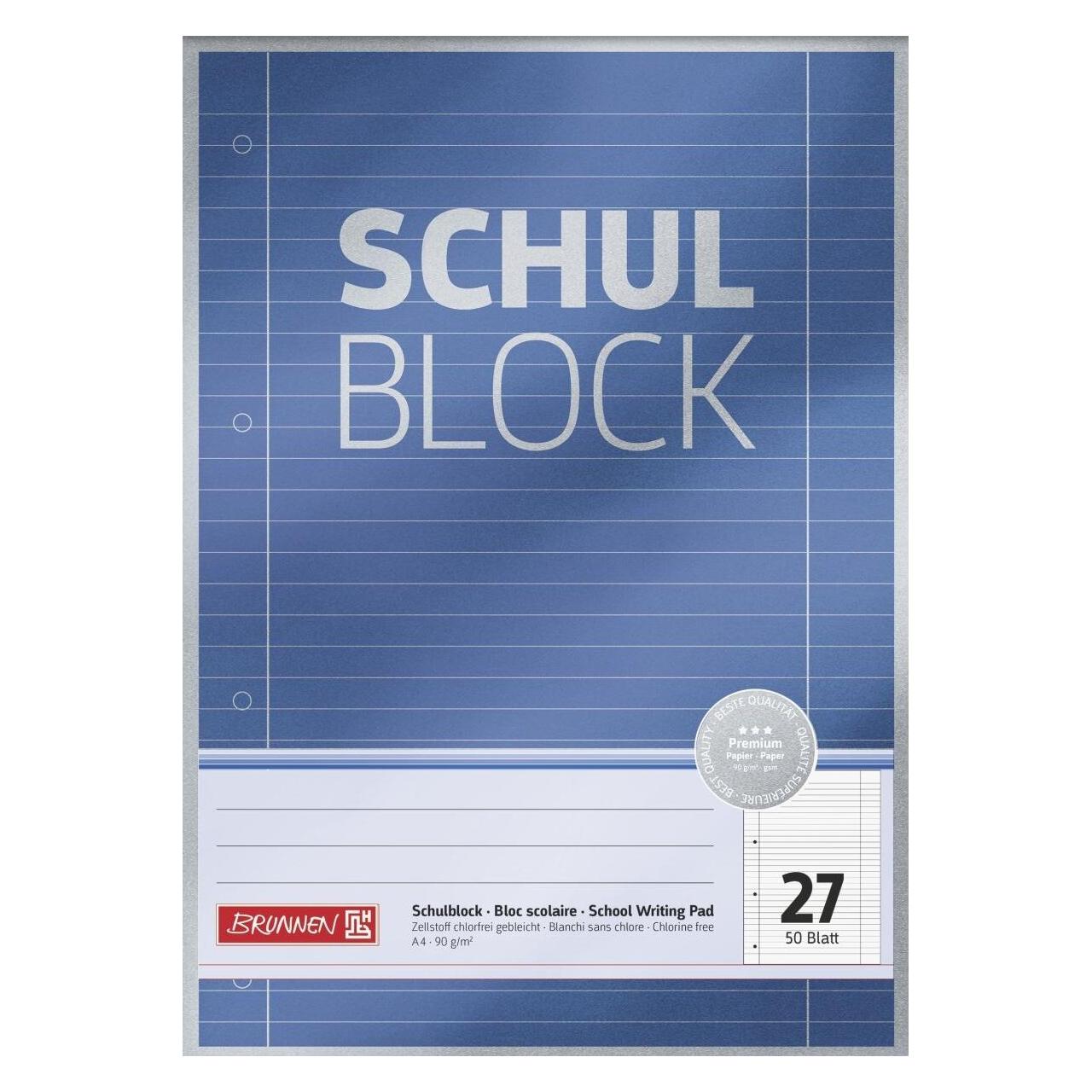 Brunnen Schulblock Premium A4 90g/qm 50 Blatt Lineatur 27 (A4, Liniert) (1052627)
