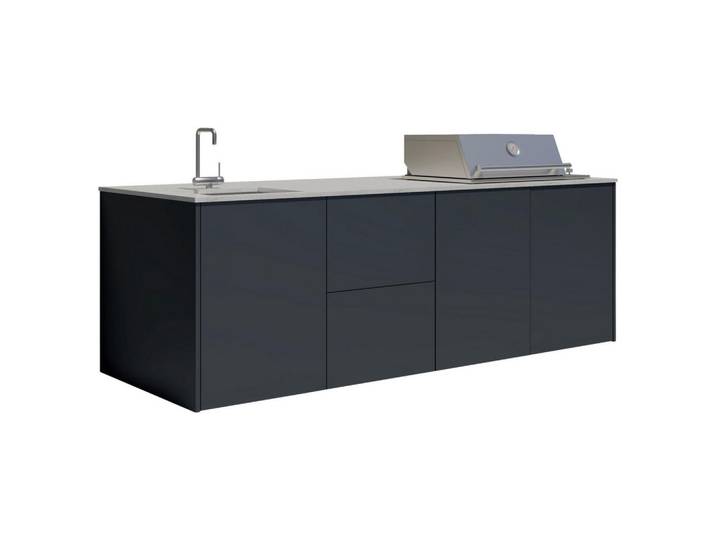 Dieter Knoll Outdoorküche, Anthrazit, Metall, 2 Schublade(n) Schubladen, nur wie online abgebildet bestellbar, 262x117-123x78.3 cm, höhenverstellbare Füße, magnetische Front, Gartenmöbel, Outdoor Küchen