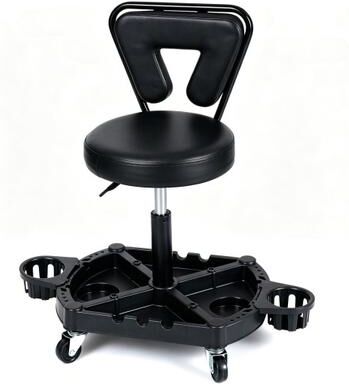 Costway Rolling Garage Mechanic Stool with Tool Tray Storage and Padded Seat 330 LBS-Black
