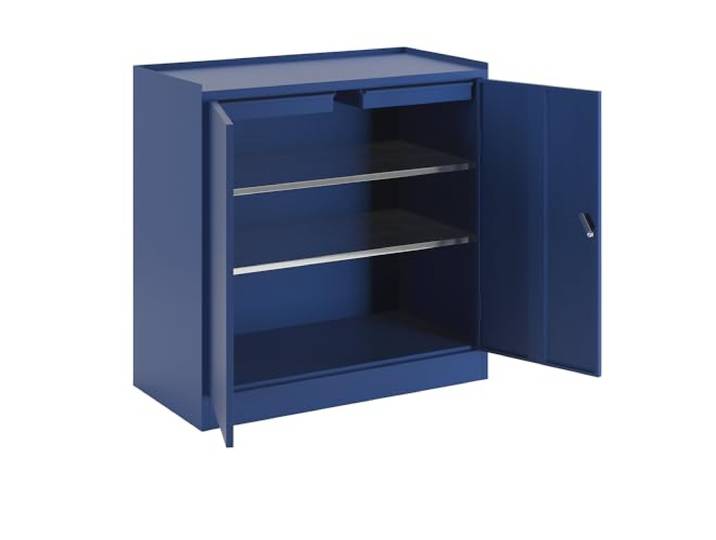 QUIPO Werkzeugschrank 2 Schubladen 2 Fachböden verzinkt Mit 2 Schubladen, 2 durchgehenden Fachböden, enzianblau RAL 5010