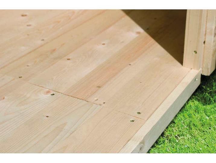Gartenhaus-Fußboden KARIBU für Gartenhaus Wandlitz 4 , naturbelassen , beige (naturbelassen), B:352cm T:178cm, Holzwerkstoff, Gartenhaus-Fußböden, Gartenhaus-Fußboden, aus hochwertigem Massivholz, mit kesseldruckimprägnierten Bodenbalken
