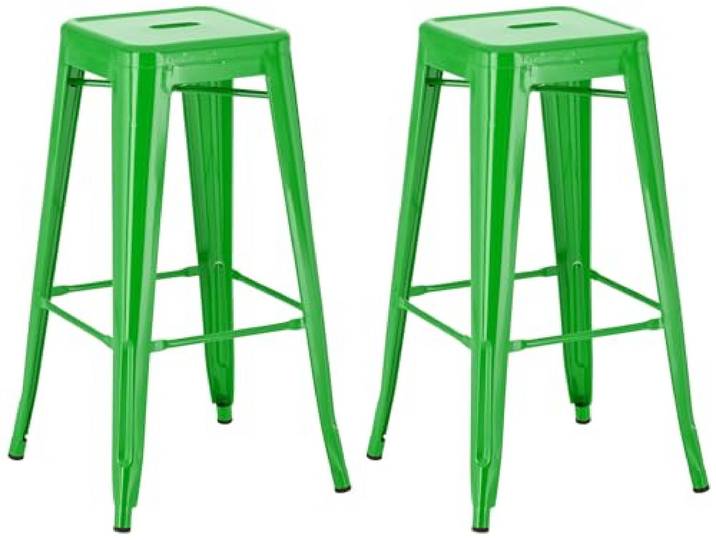 CLP 2er Set Barhocker Joshua I Stapelbare Tresenhocker aus Metall I Barstühle mit Fußstützen I Sitzhöhe 76 cm I Stapelhocker Farbe grün
