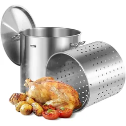 VEVOR Suppentopf Edelstahl, 79,5 L Kochtöpfe Großraumtopf, Kochgeschirr-Saucentopf mit Korb & Deckel & Griff, Suppentopf in Handelsqualität, Schleifbehandlung, zum Dämpfen Kochen oder Braten