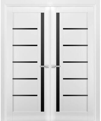 SARTODOORS Quadro 4588 White MDF Interior Double Doors with Black Glass